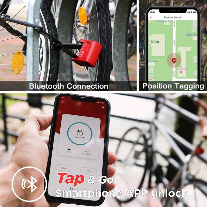 ZiiLock X Smart Folding Bike Lock, impressão digital e aplicativo de s