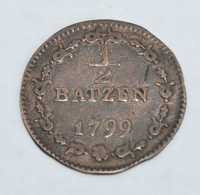 Moeda Suíça Antiga de 1799, 1/2 Batzen