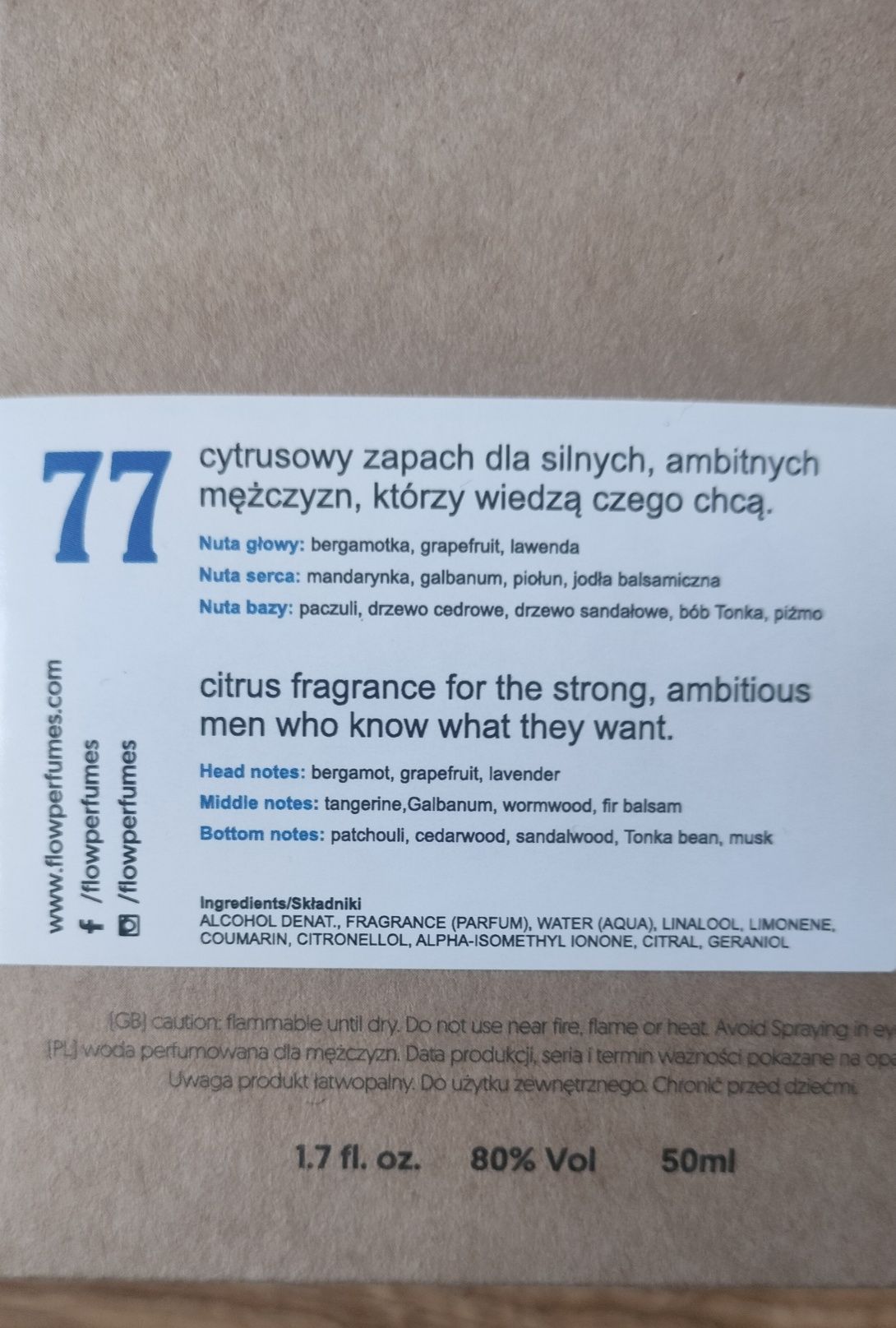 Sprzedam nowe perfumy dla mężczyzn Nr 77. Flow Perfumes cytrusowo-d