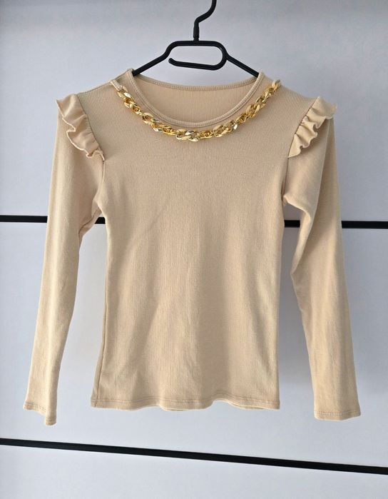 Elegancka, bawełniana bluzka z ozdobnym łańcuszkiem,włoska moda,152
