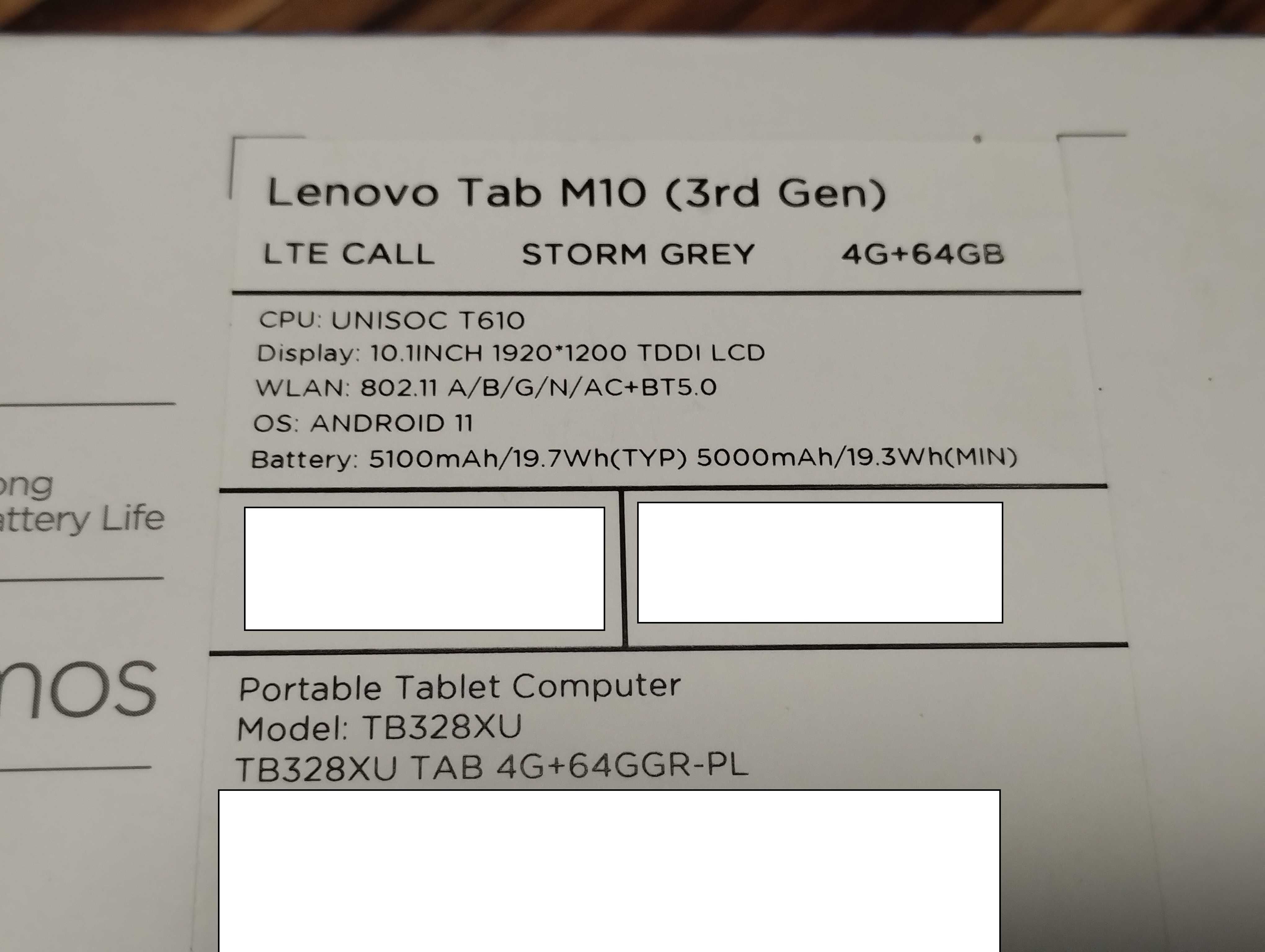 Tablet LENOVO TAB M10 z funkcją telefonu 4/64GB Android 11