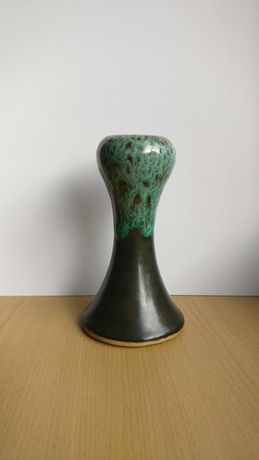 Świecznik ceramiczny - "nacieki" w zielonym kolorze, lawa - vintage