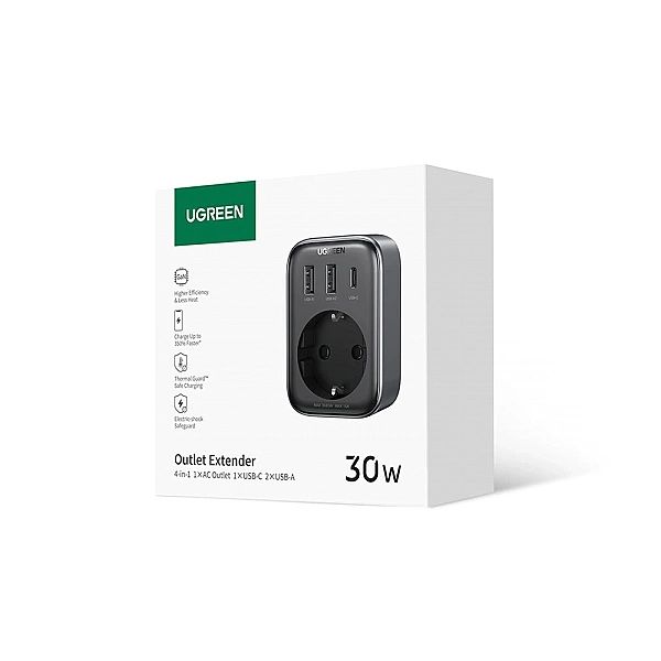 Ładowarka sieciowa 30W (2xUSB/USB C/AC) / adapter EU - EU 13A Ugreen C
