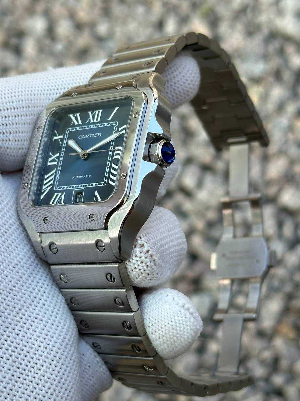 Швейцарские часы Cartier Santos Silver-Blue