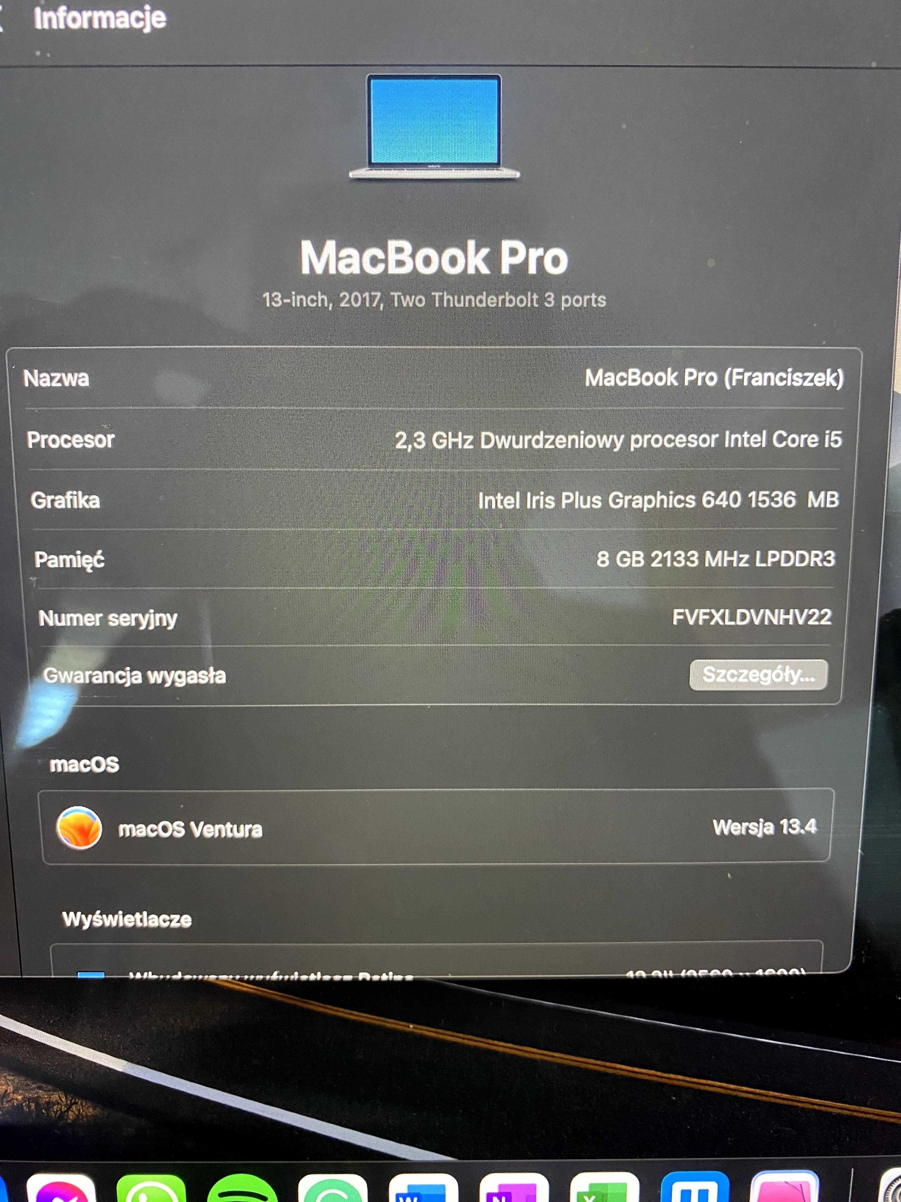 MacBook Pro 2017, 13", 8GB ram, 128GB pamięć