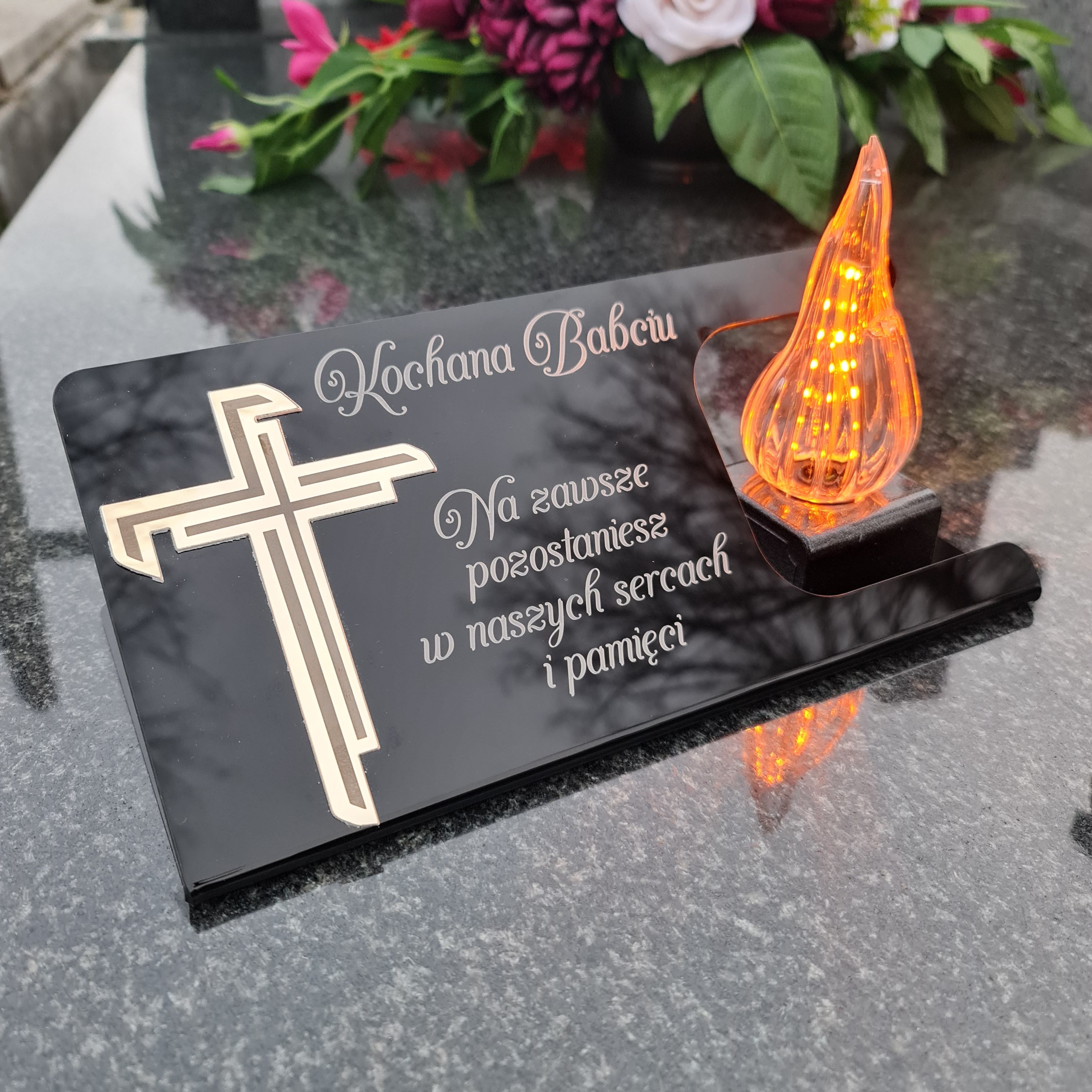 DEKORACJA na grób ZNICZ podstawka na cmentarz LAMPKA LED