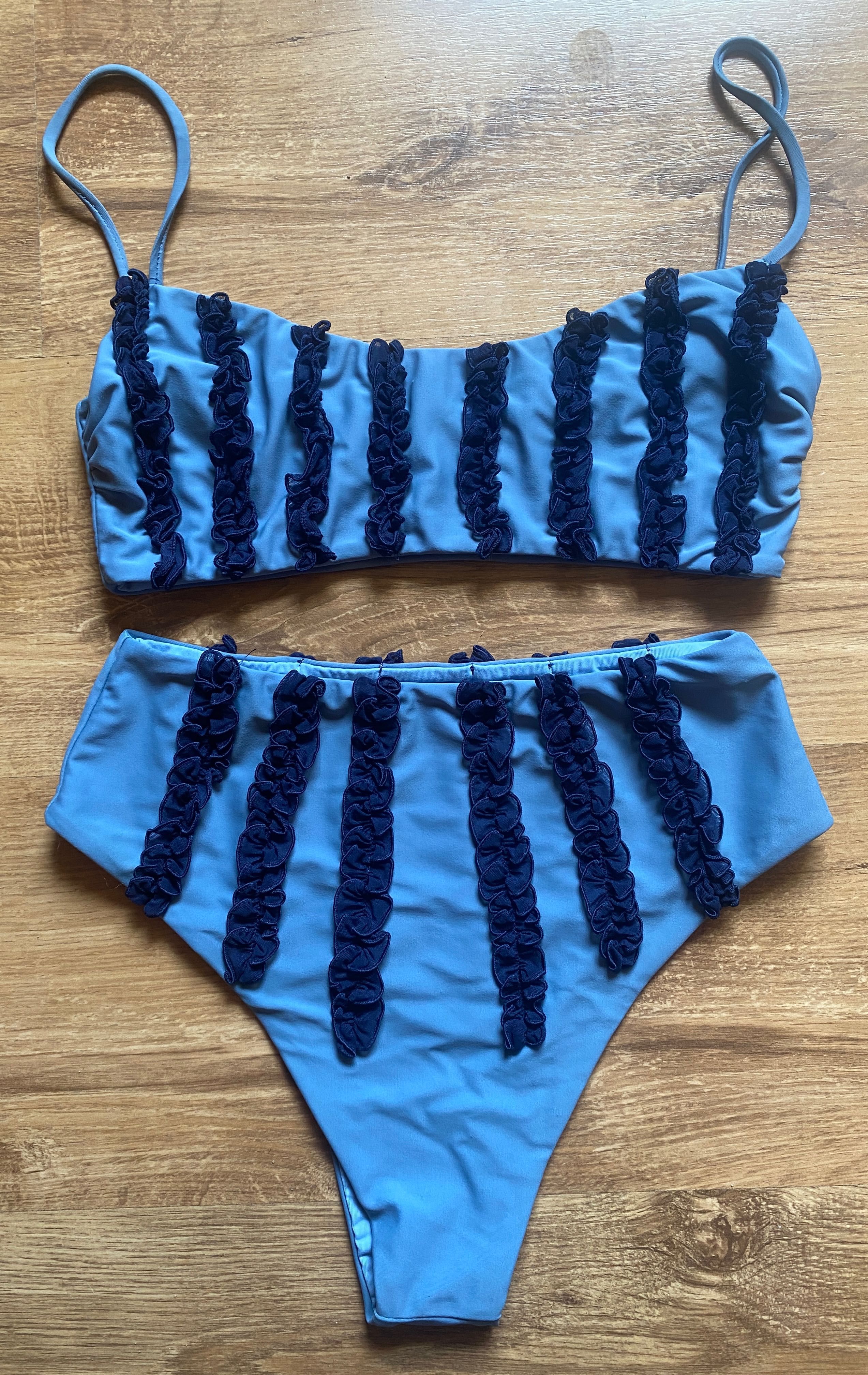 Niebieskie Bikini strój kąpielowy leShadi braletka falbanka L