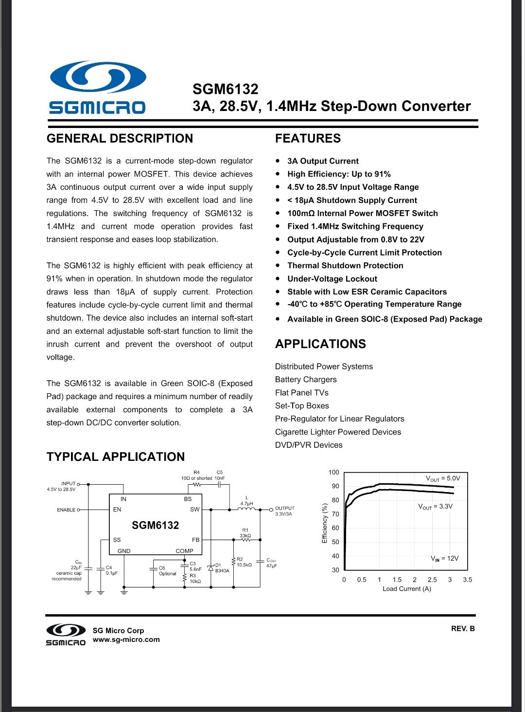 Микросхема магнитолы SGM6132 3A, 28.5V, 1.4MHz Step-Down Converter