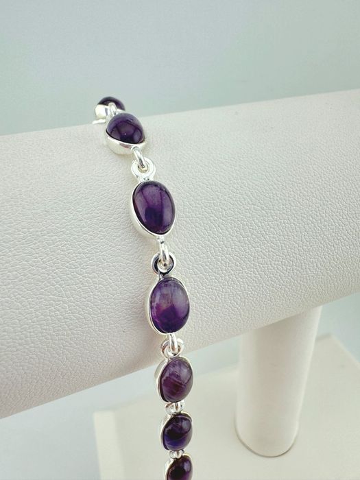 Bransoletka srebrna pr.925 z naturalnym ametystem regulowana