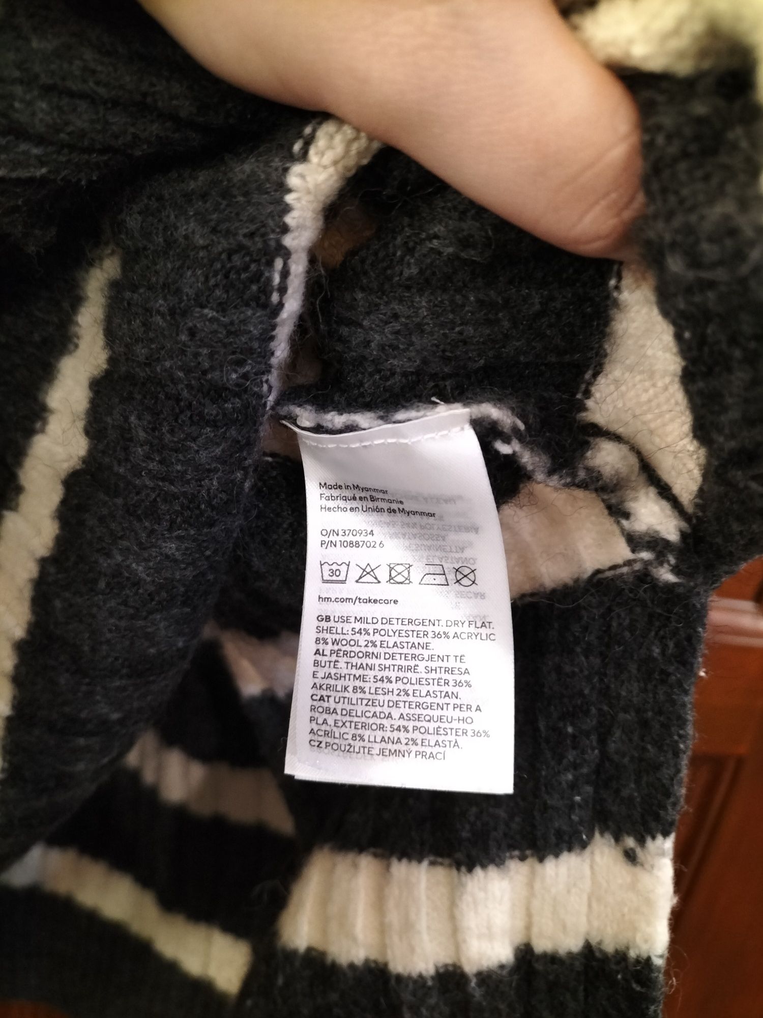 Sweter w prążki z golfem ciepły oversize wełna h&m