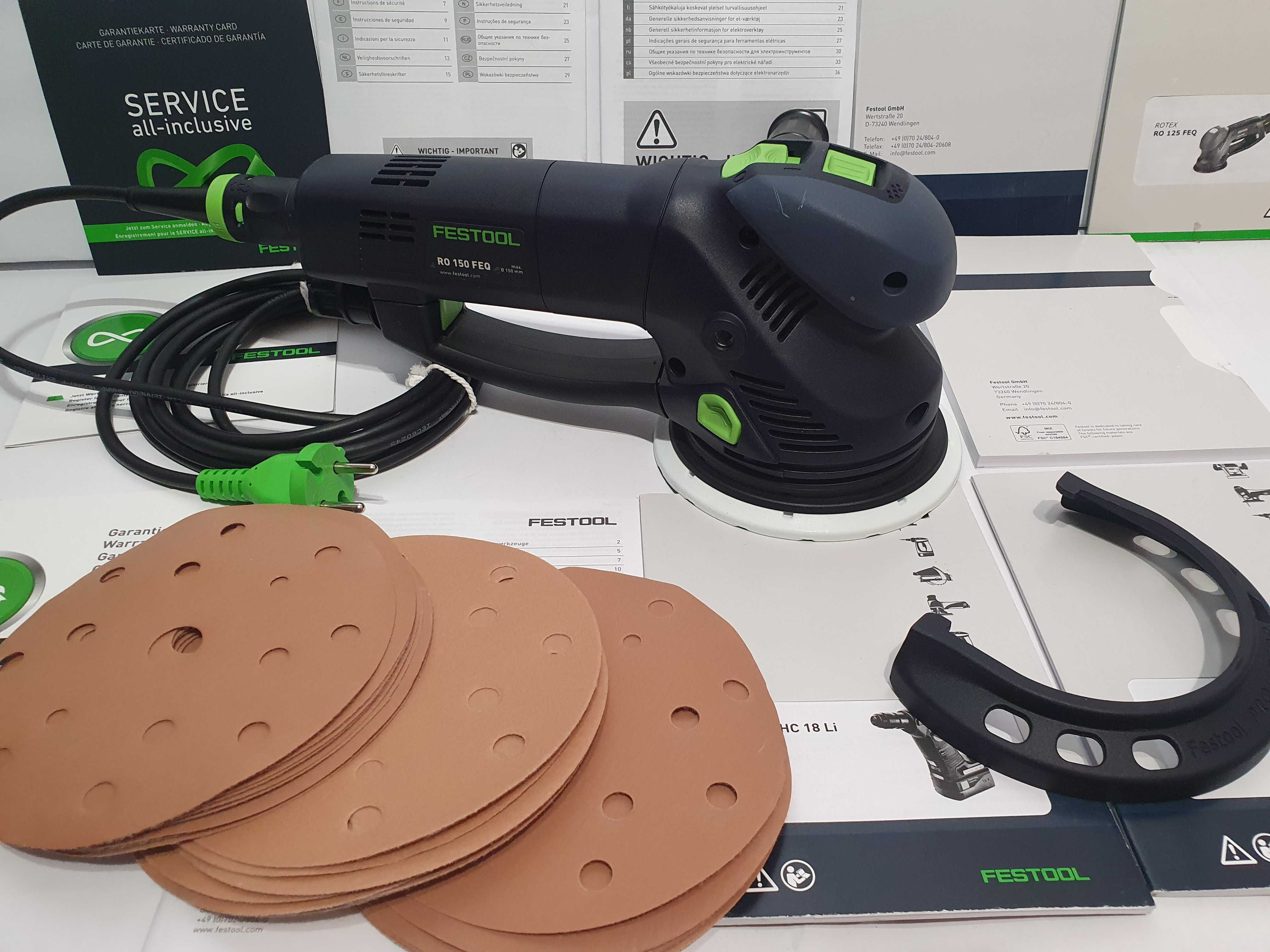 Duzy zestaw FESTOOL RO 150 szlifierka +papiery 30szt+raczka+protector