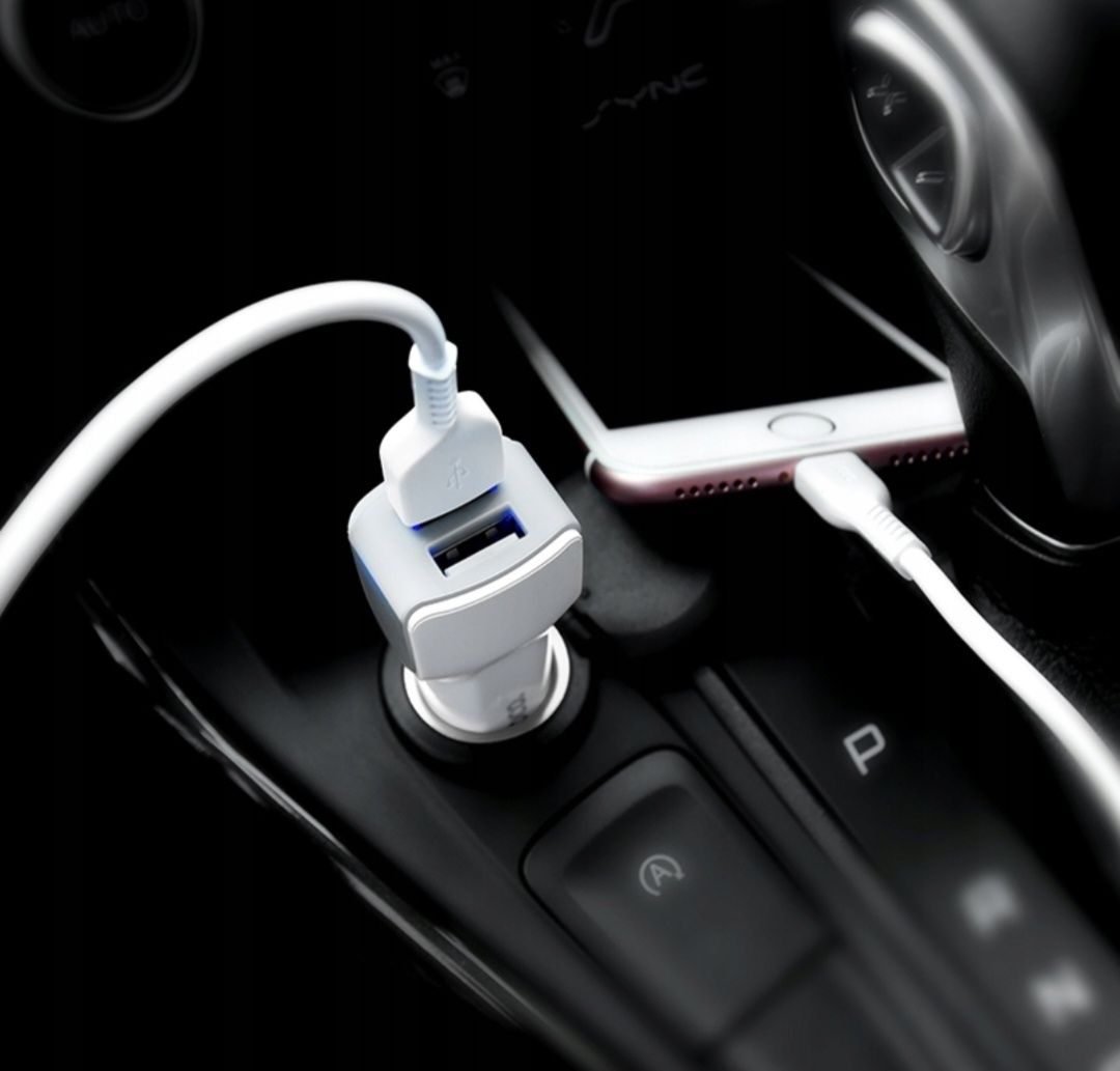 Mega biała ładowarka samochodowa 2x wejścia USB + gratis kabel iPhone