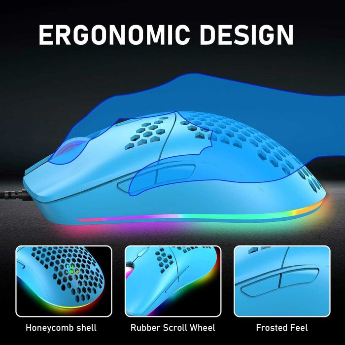 Mysz RGB M1 Pro Gaming 69G Honeycomb 6400DPI błękitna dla graczy