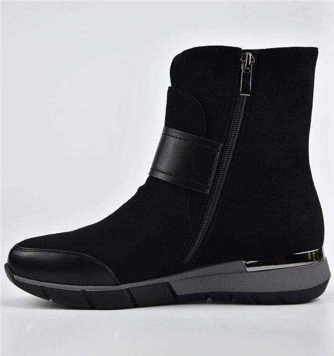 Wysokogatunkowe Buty Botki Damskie Rozm. 37 Klamra Zamsz Skóra Natural