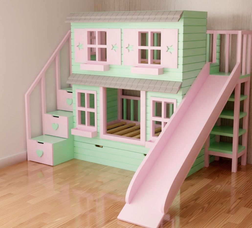 Łóżko piętrowe drewniane domek dla dzieci