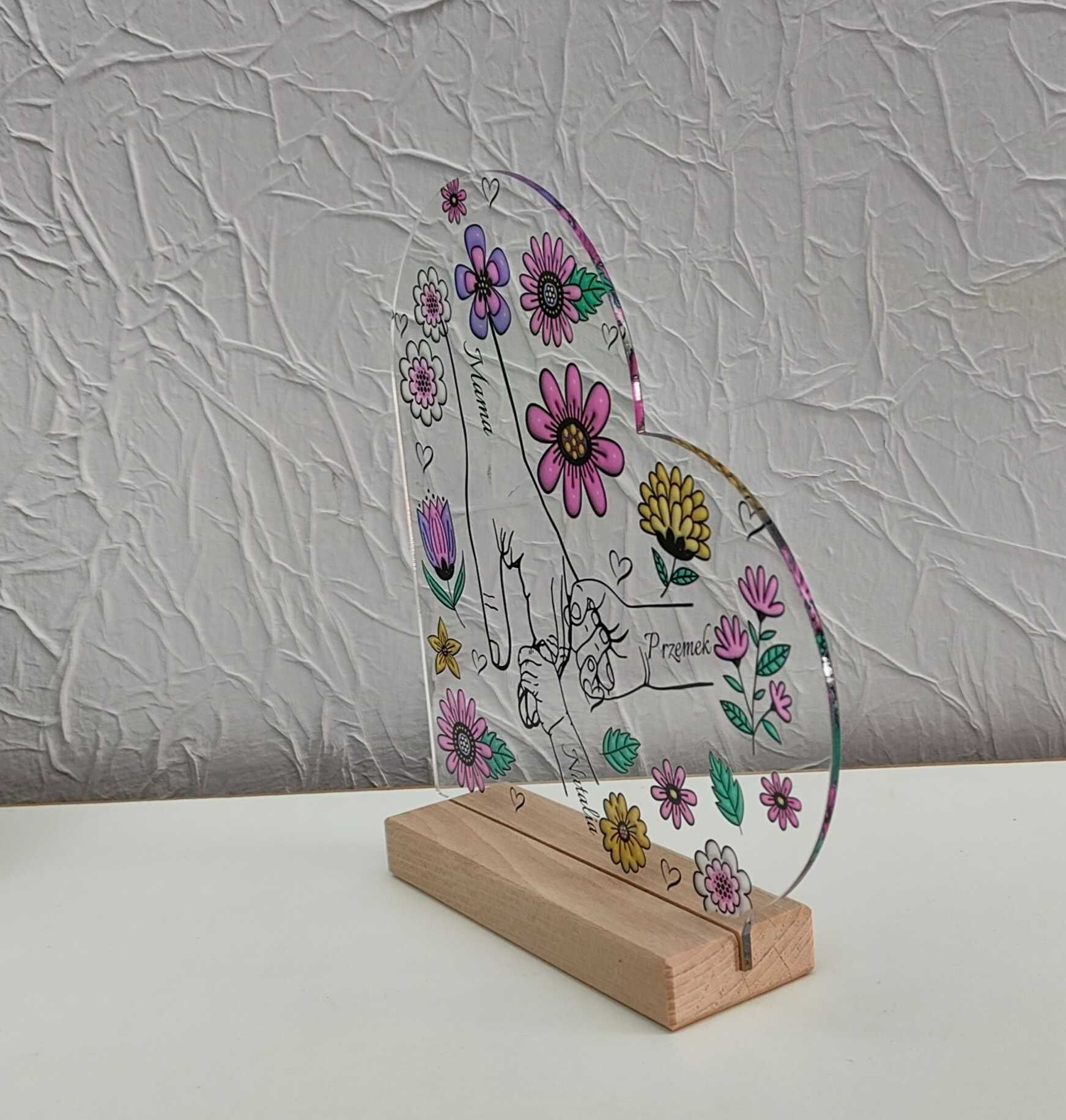 Statuetka serce dzień mamy taty dłonie 1-6 dzieci rodzic kwiaty 3D ple