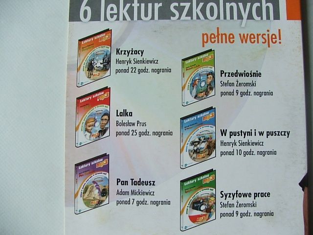 MP 3 Audiobook, Krzyżacy, Pan Tadeusz, Lalka, W pustyni ..,Syzyfowe,