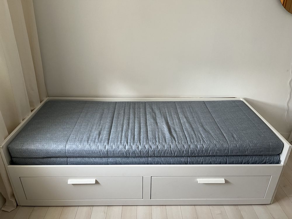 Sprzedam łóżko Ikea BRIMNES - białe - 2 materace jak nowe