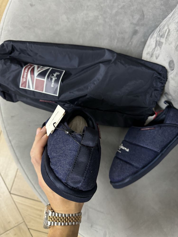 Nowe Oryginalne Kapcie Męskie Pepe Jeans Granatowe Ocieplane