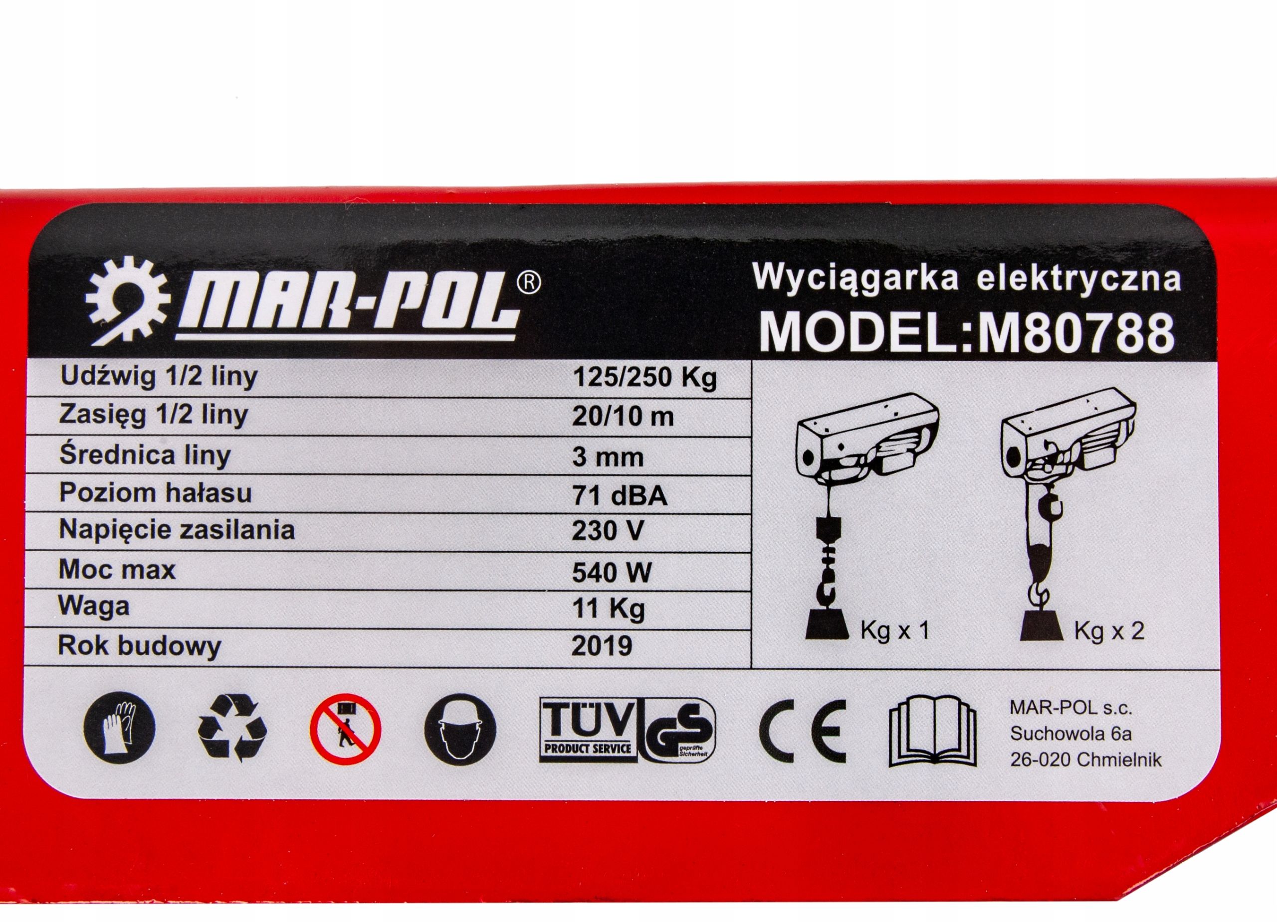 Wciągarka wyciągarka 230V elektryczna linowa 250kg (WYC101)