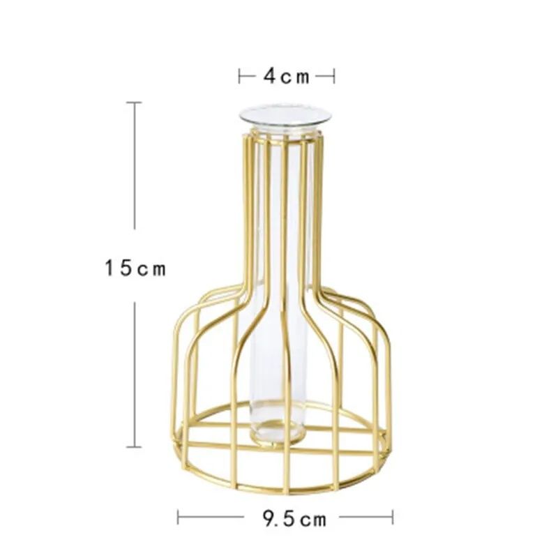 Jarra dourada 15cm com tubo de ensaio vidro transparente