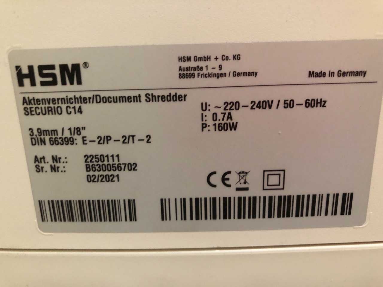 Знищувач документів HSM Securio C14 (3,9)