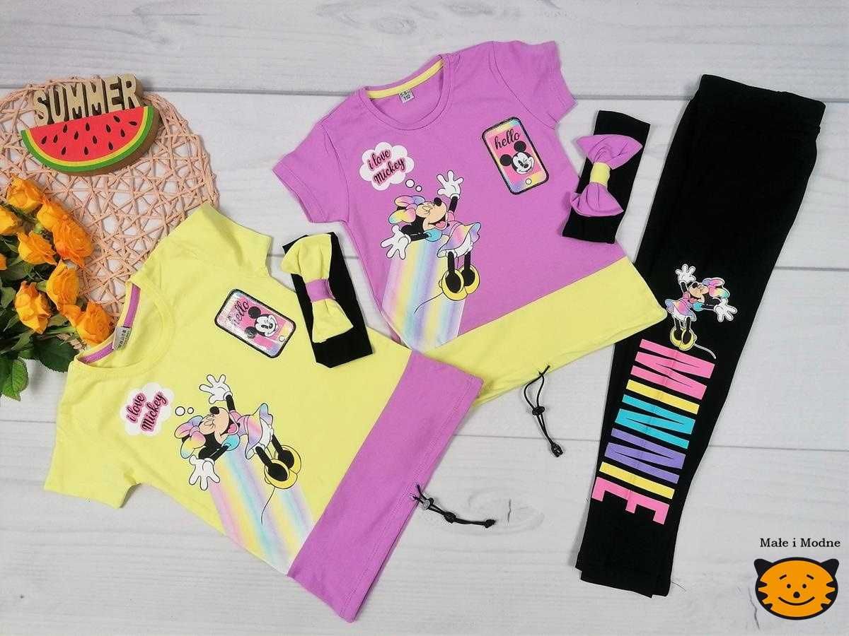 Komplet Minnie 3cz tshirt legginsy opaska 98/104/110/122/128/134