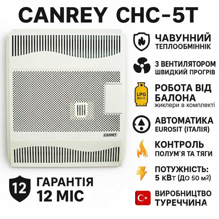 Газовый чугунный конвектор CANREY CHC-5T 5 кВт. На 50 м2! ТУРЦИЯ!
