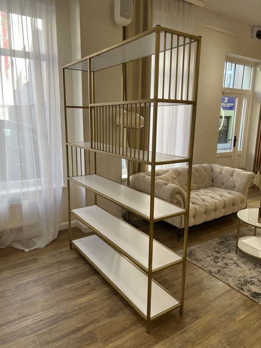 Designerski regał metalowy loft złoty biały
