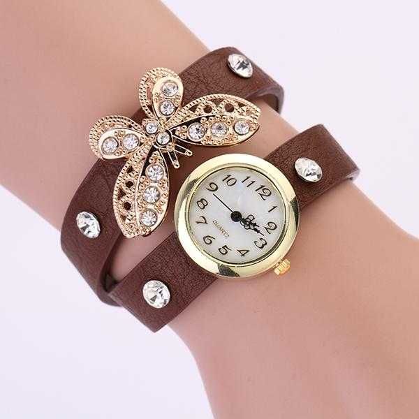 Damski zegarek bransoletka z diamentowymi motylkiem