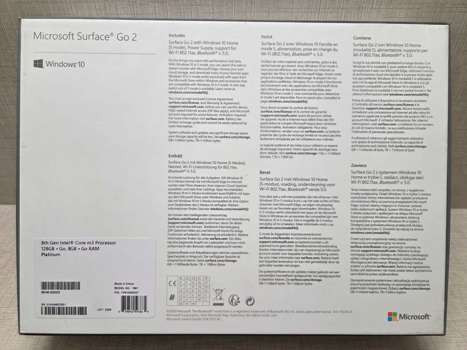 Microsoft Surface Go2 - Core m3 - 8GB RAM - 128GB Disk + Teclado e W11