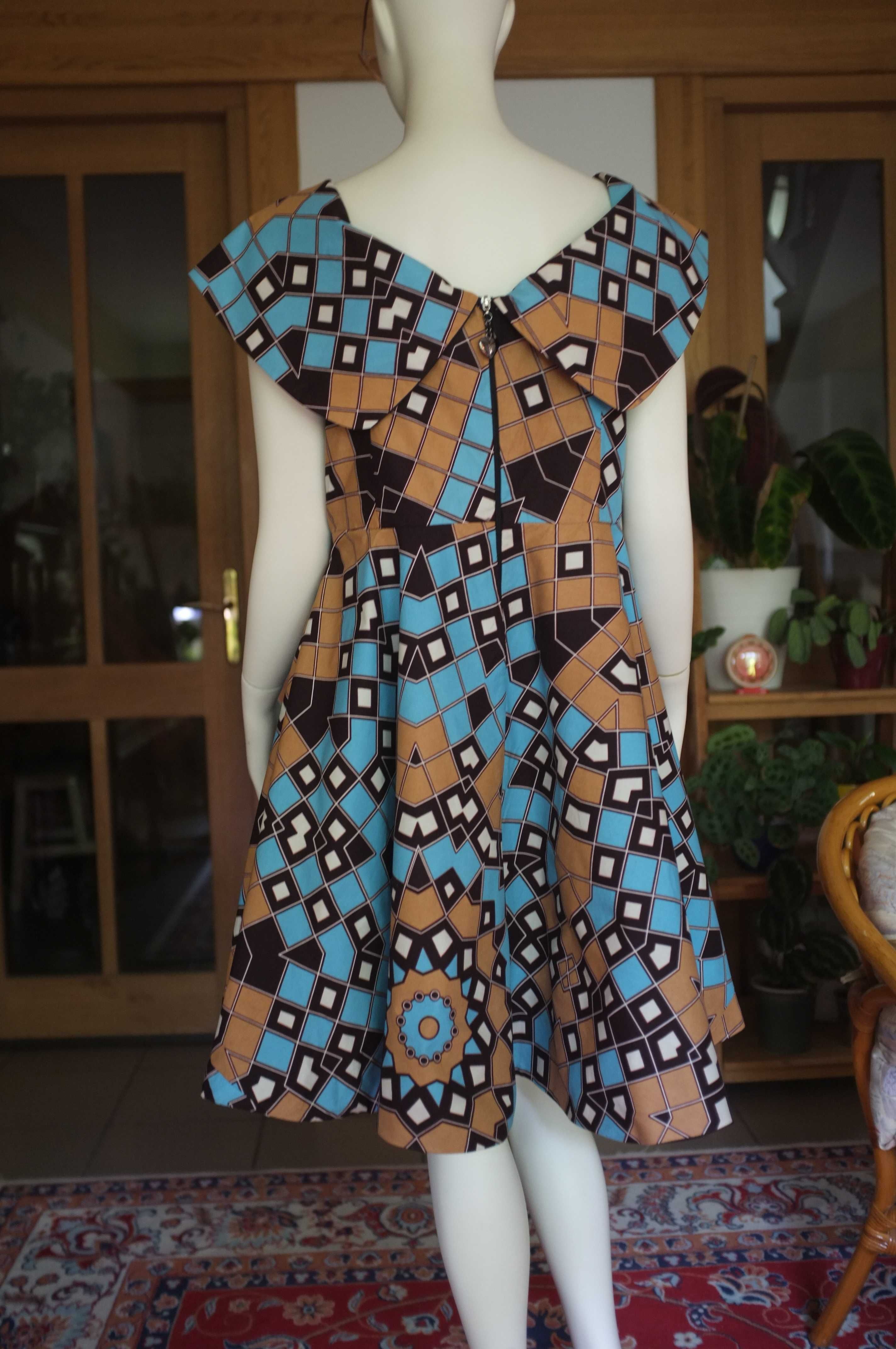 letnia sukienka z koła pin-up retro 50s rozkloszowana kołnierz XXL