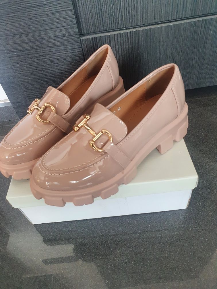 Buty mokasyny pudrowy róż 39r.