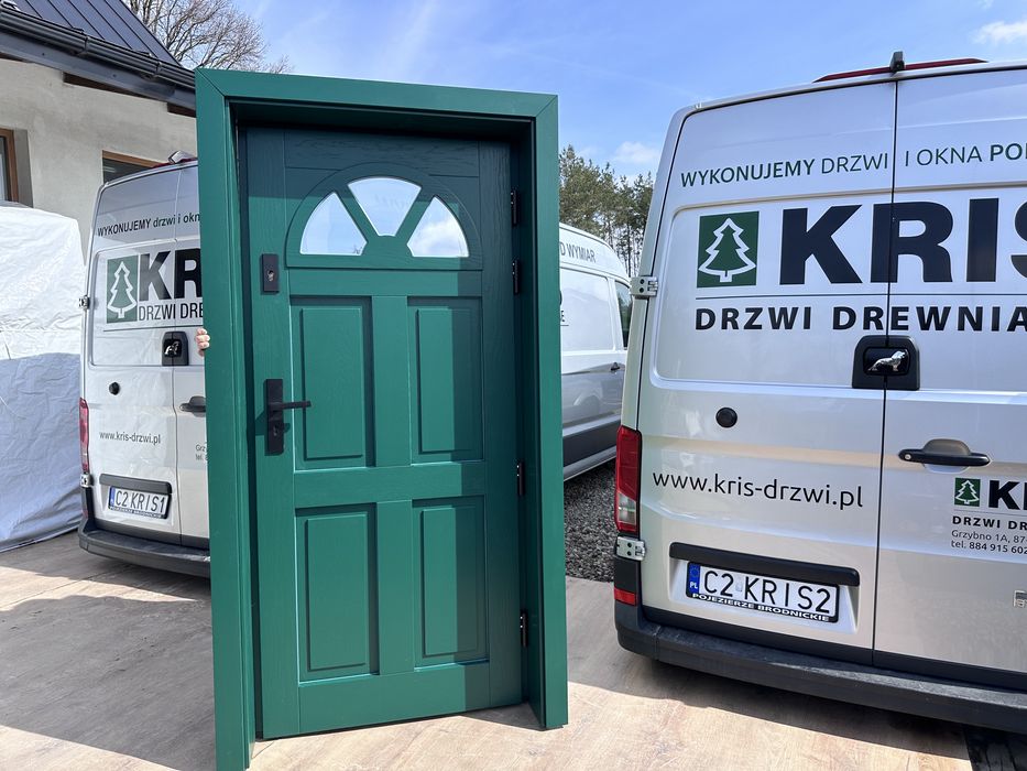 Drzwi wejściowe zewnętrzne drewniane zielone Na Wymiar Montaż Polska