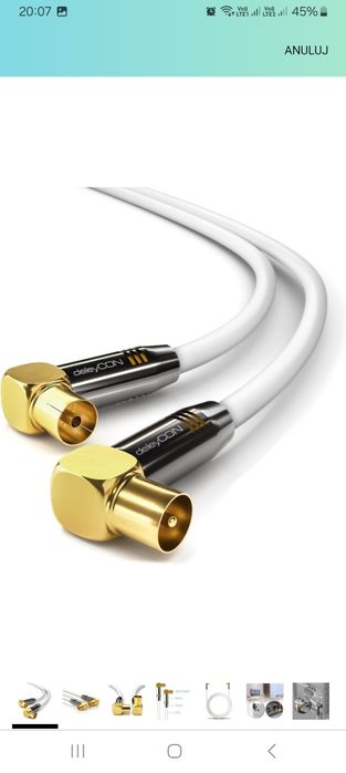 Kabel Koncentryczny Antenowy TV Delay 20m Koncowki