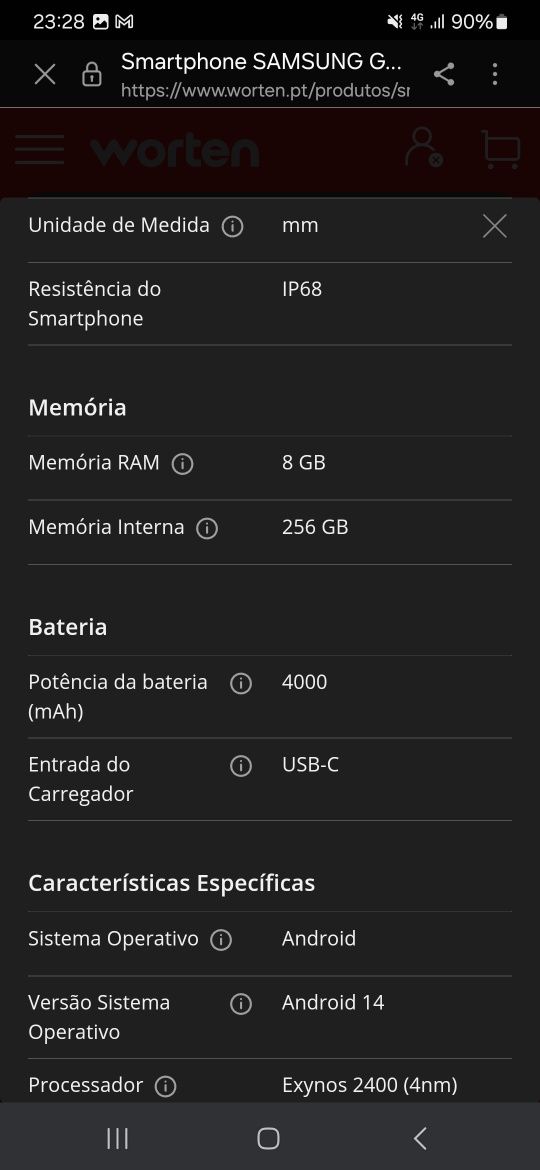 Samsung S24 256GB novo