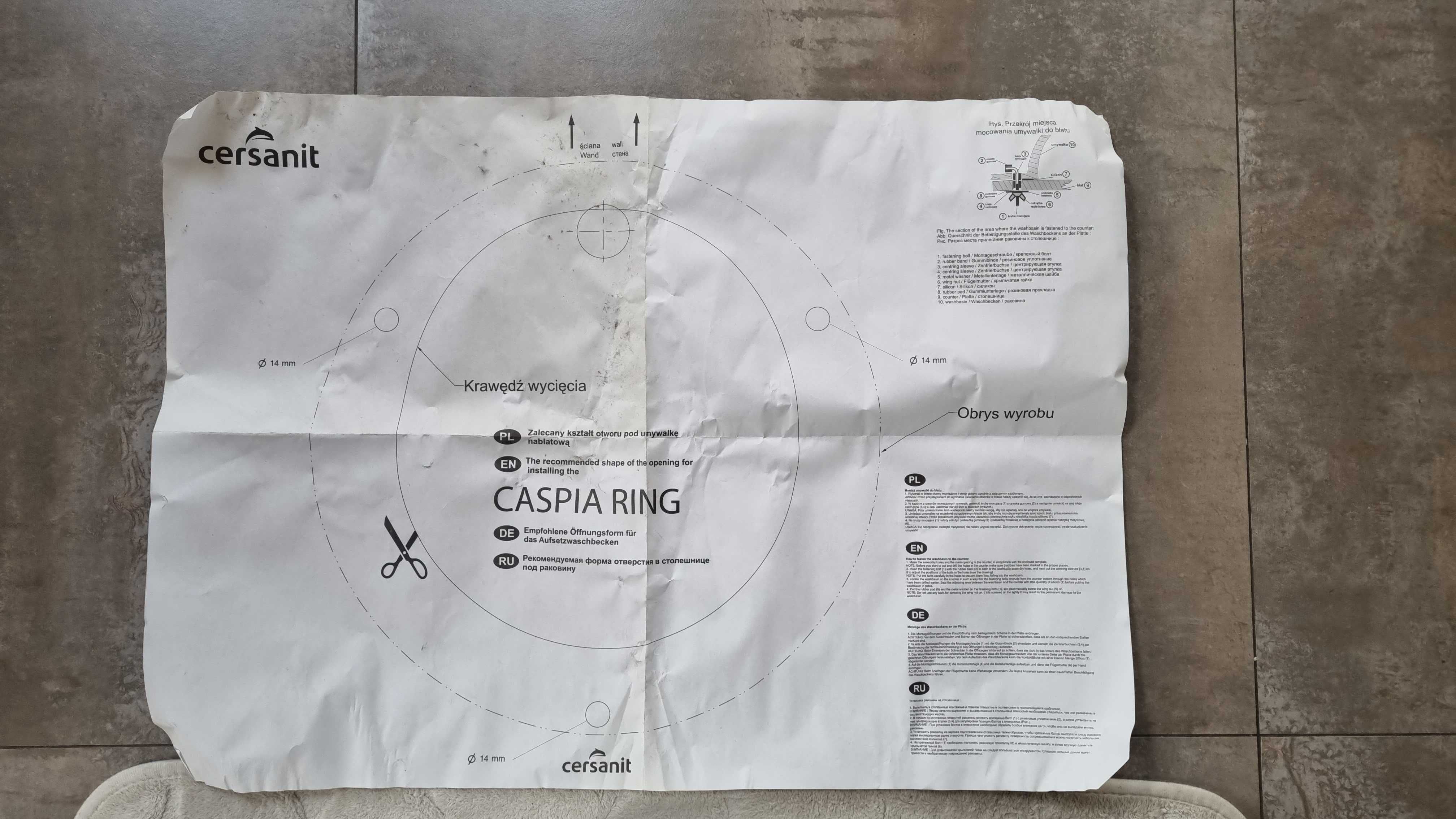Nowa umywalka nadblatowa Cersanit CASPIA RING 44