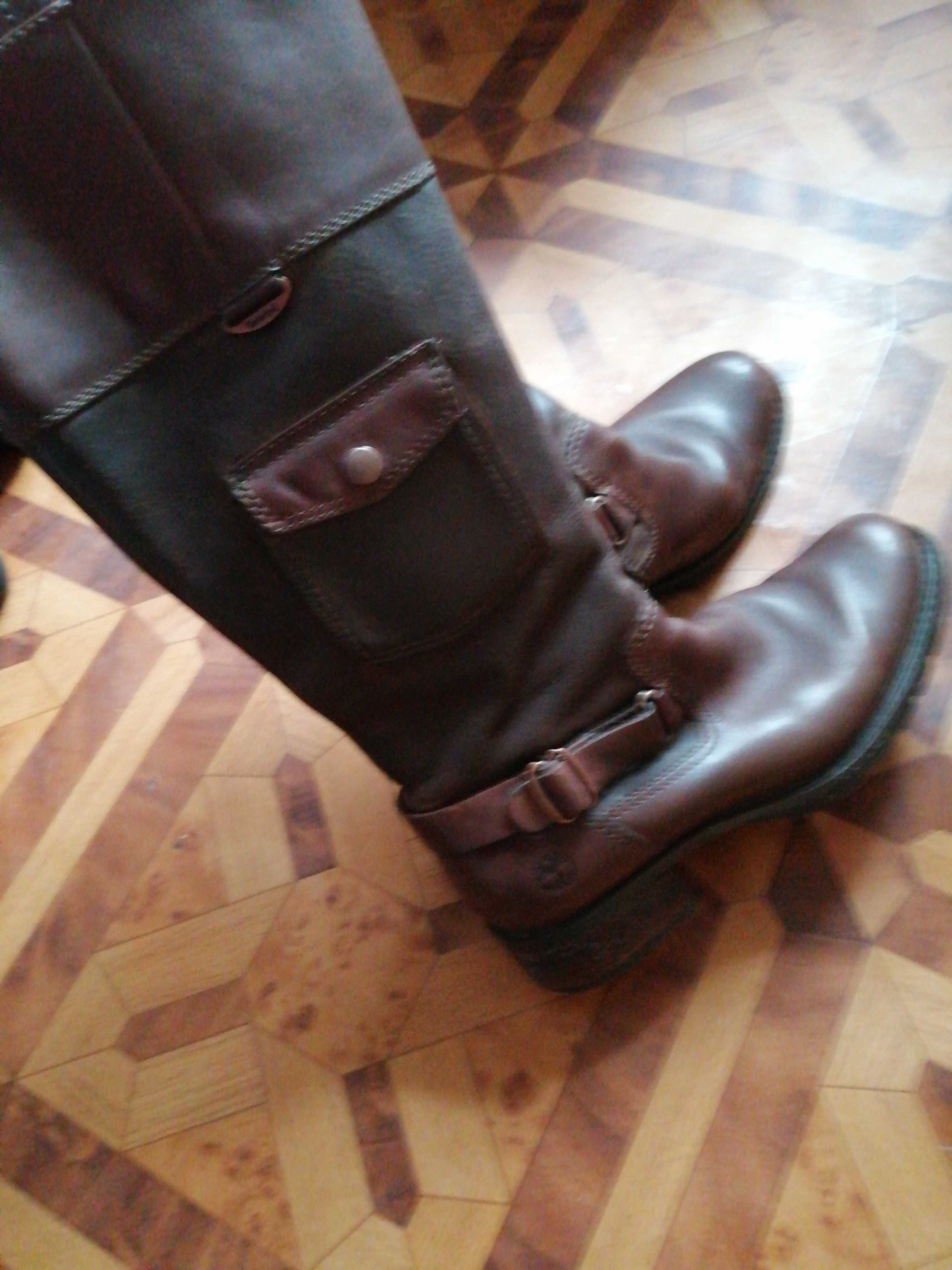 Kozaki brązowe skórzane skóra 39 7 Timberland cholewka