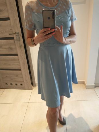 Nowa  niebieska sukienka z perełkami S/M