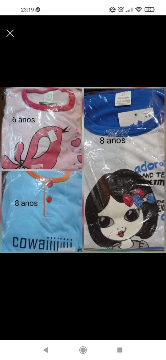 Pijamas menina. Calças e blusa manga comprida.