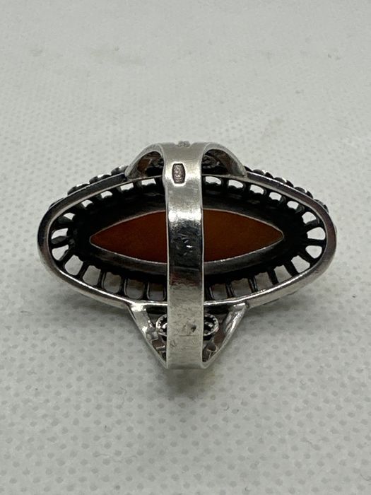 Кольцо серебро 875 каблучка срібло 876 бурштин