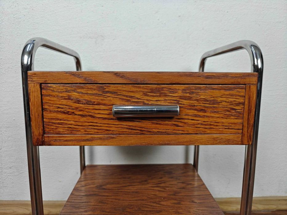 Szafki nocne stolik Chrom Dąb Ciemny Brąz Modernizm Art Deco Bauhaus