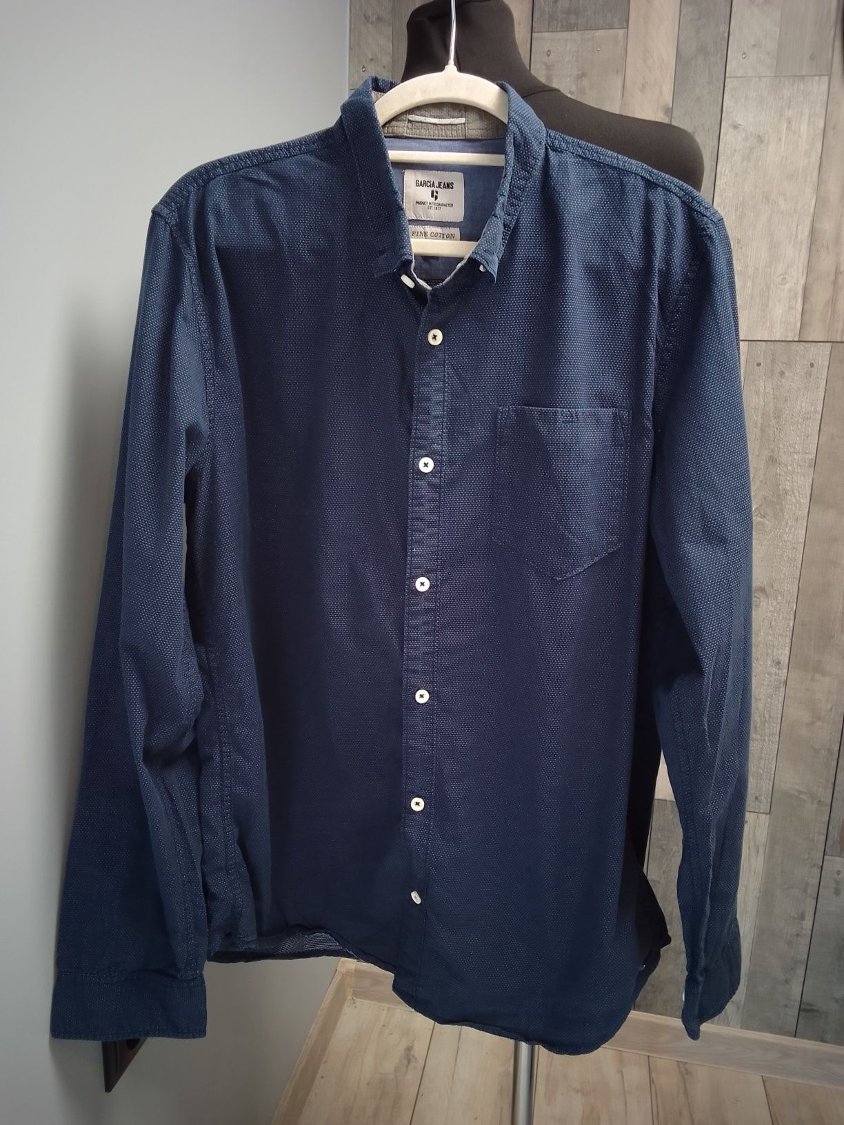 Garcia Jeans koszula granatowa męska w groszki XL pima cotton