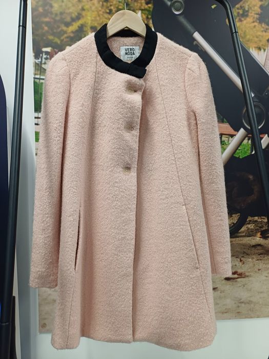 Płaszcz Wełniany Wełna Vero Moda S 36 pudrowy róż Vintage Retro y2k Mo