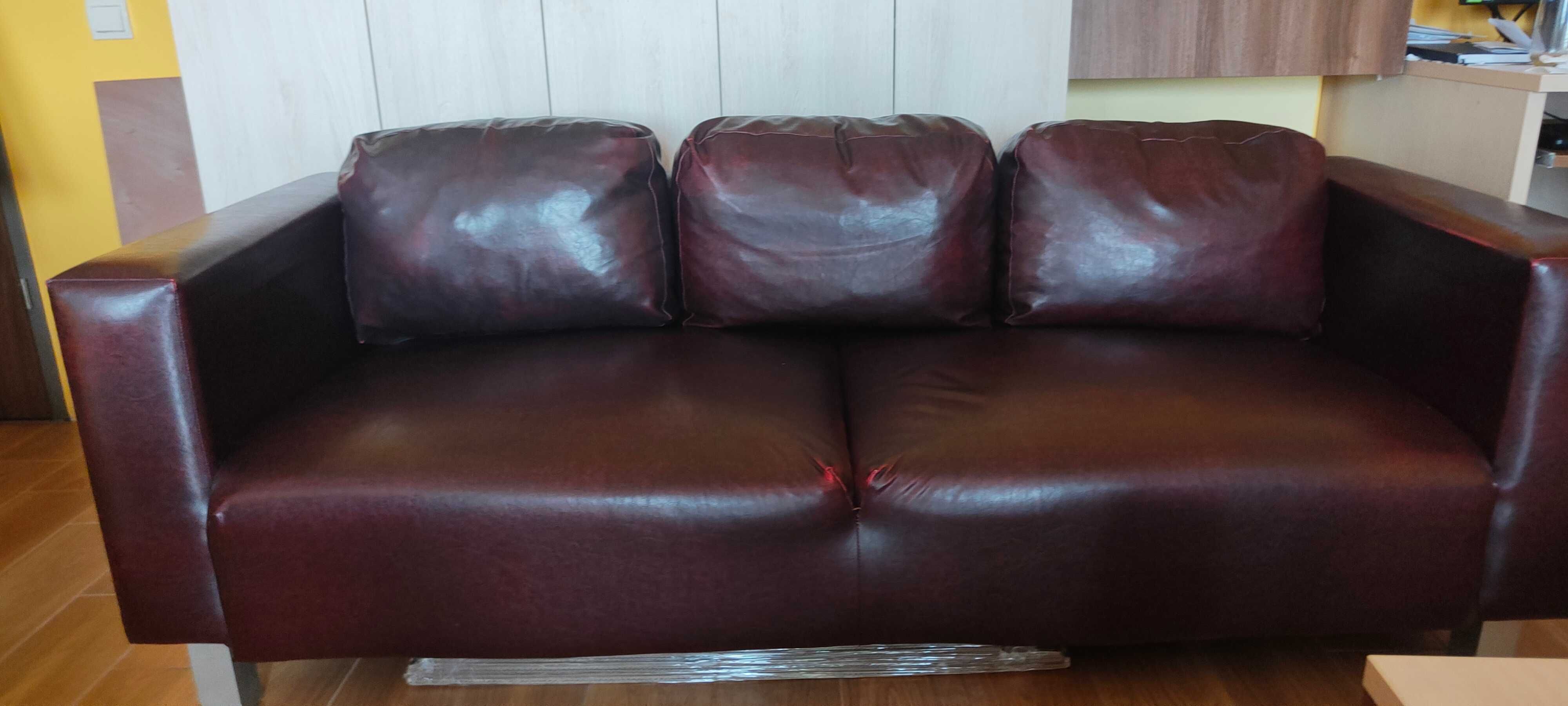 Komplet Sofa 2os + Sofa 3os  Bordowa ekoskóra