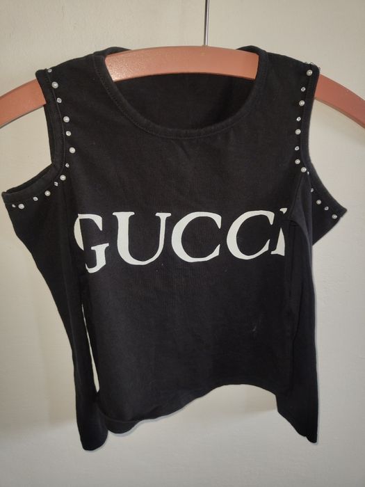 Markowa czarna bluzeczka odkryte ramiona Gucci r 128 na 8 lat bluzka