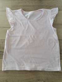 Koszulka z krótkim rękawkiem w paski biało - różowe na wiek 3-4 latka