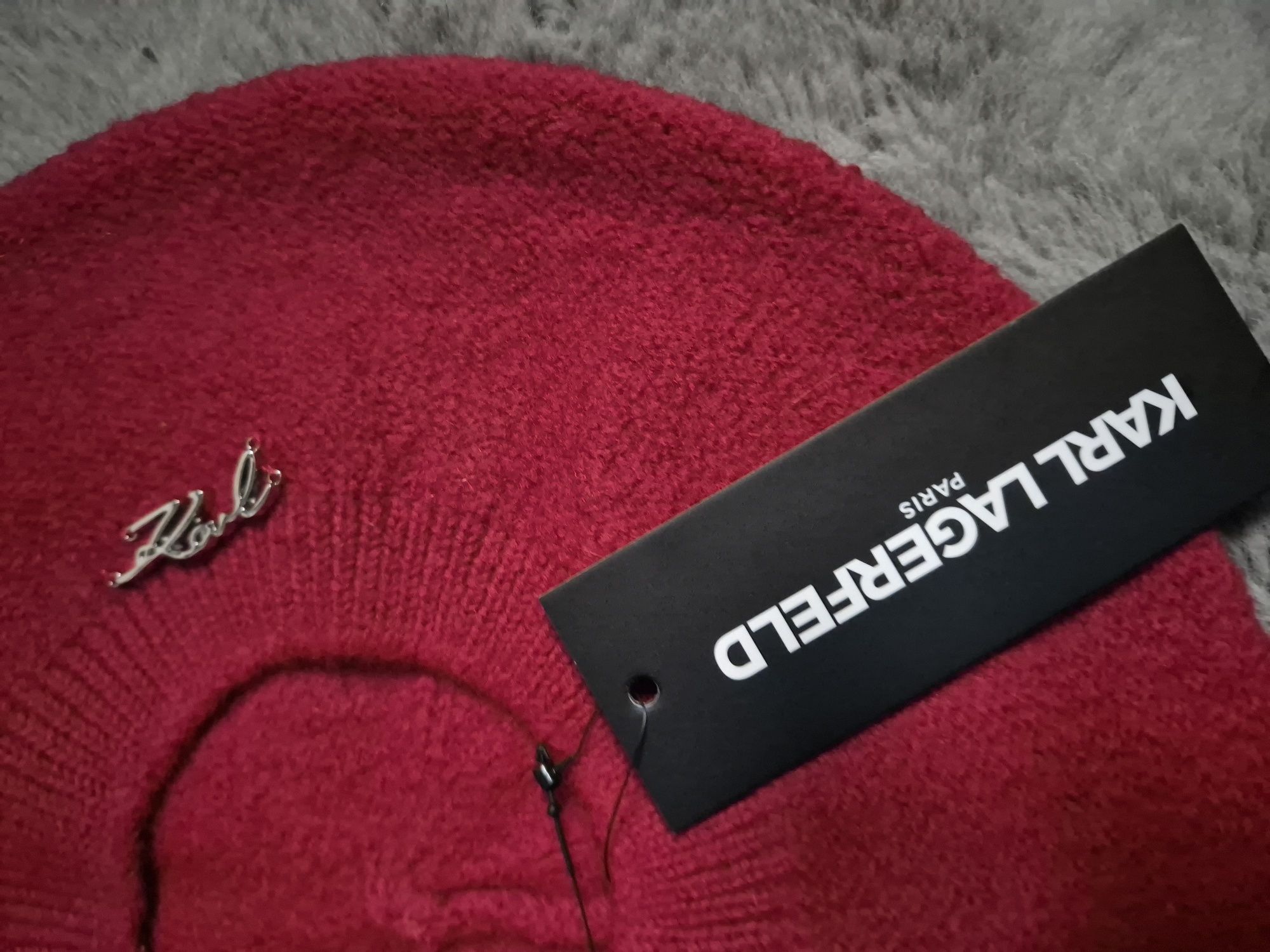 Wełniany beret czapka zimowa Karl Lagerfeld nowy z metką