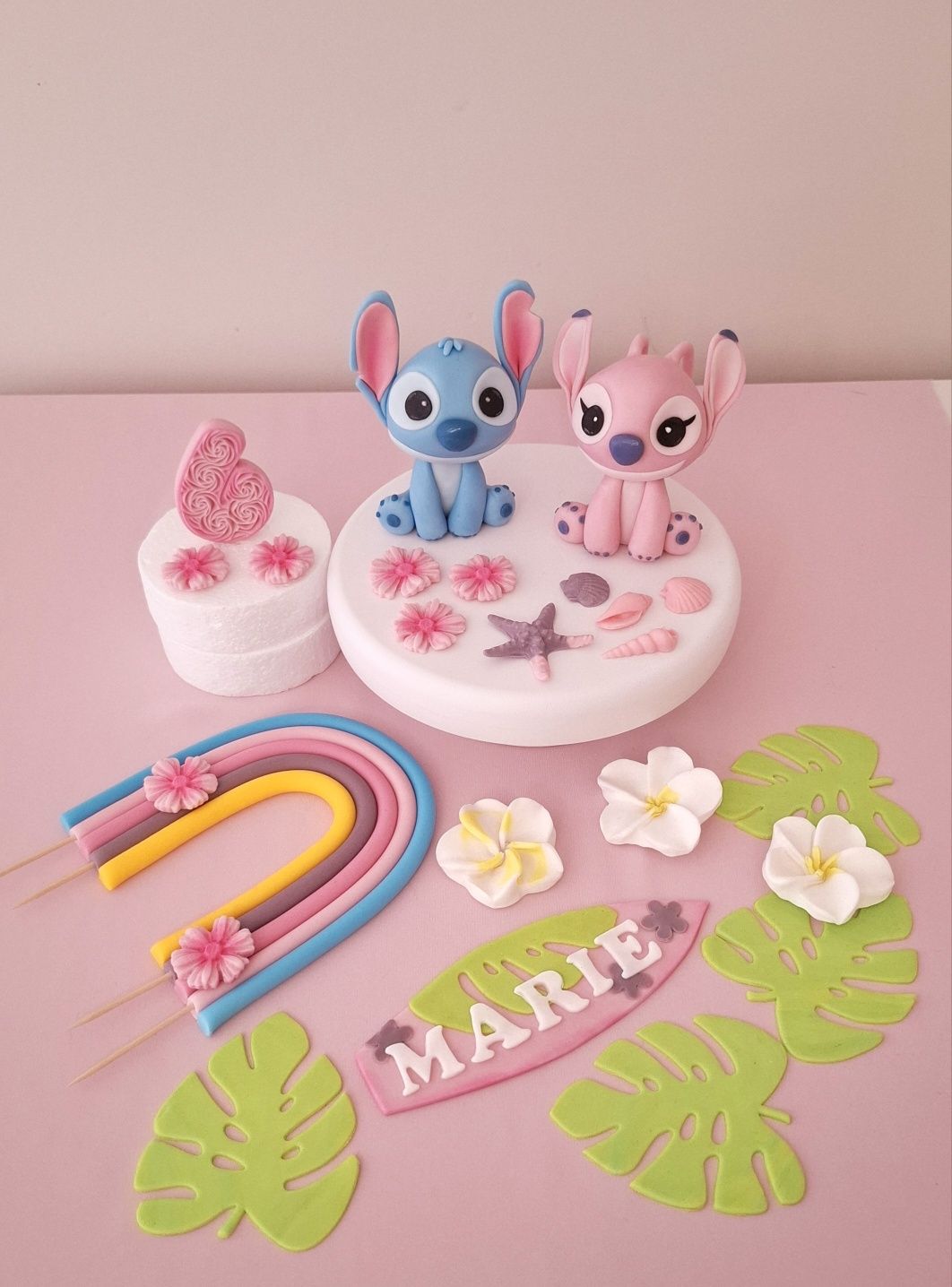 Stitch angel duży zestaw figurka z masy cukrowej na tort