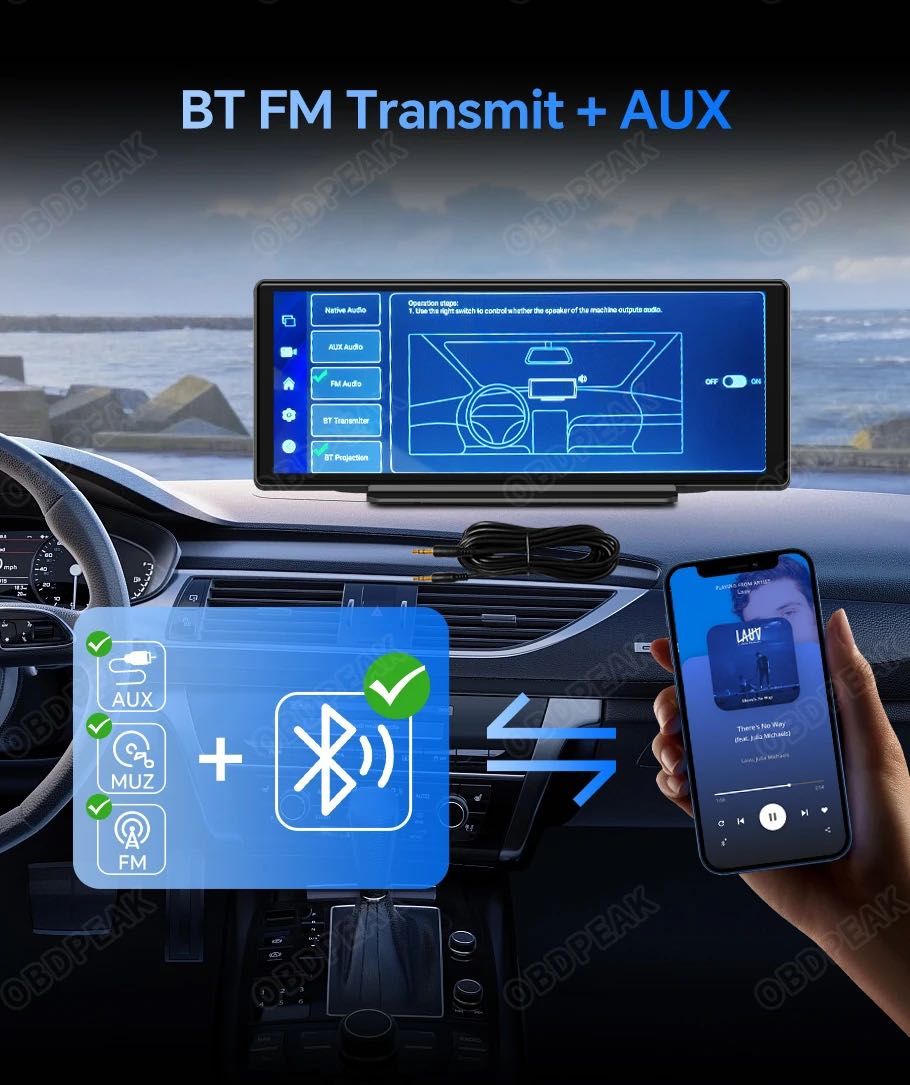 Авто екран '10 дюйм OBDPEAK T30 Apple CarPlay & Android Auto